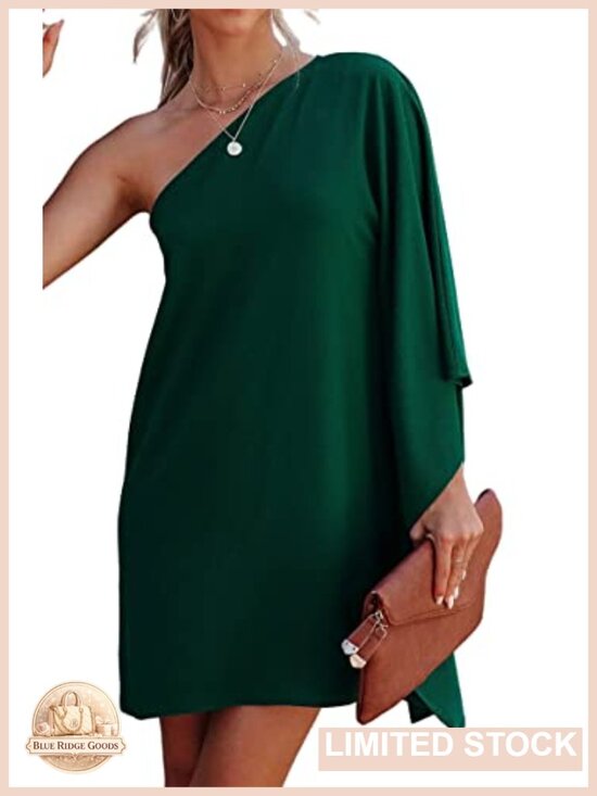 Dresses & Skirts - One Shoulder Ruffle Sleeve Mini Party Dress Polyester Spandex